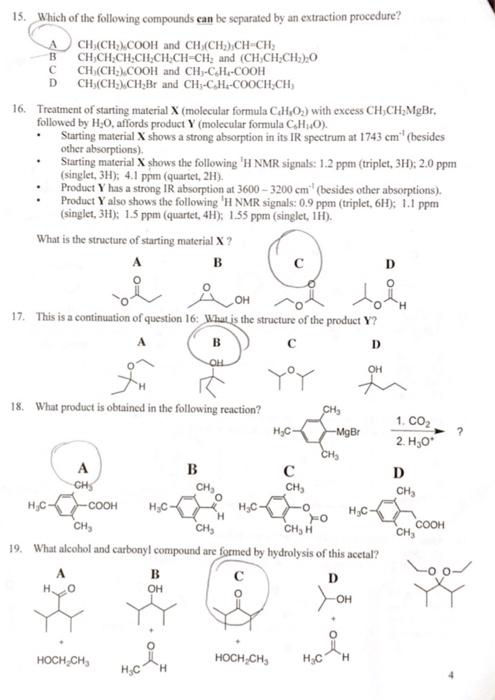 Which of the following compounds can be separated by an extraction procedure? 15. CH(CH2COOH and CH(CH) CH CH2 B CH,CH CH CH