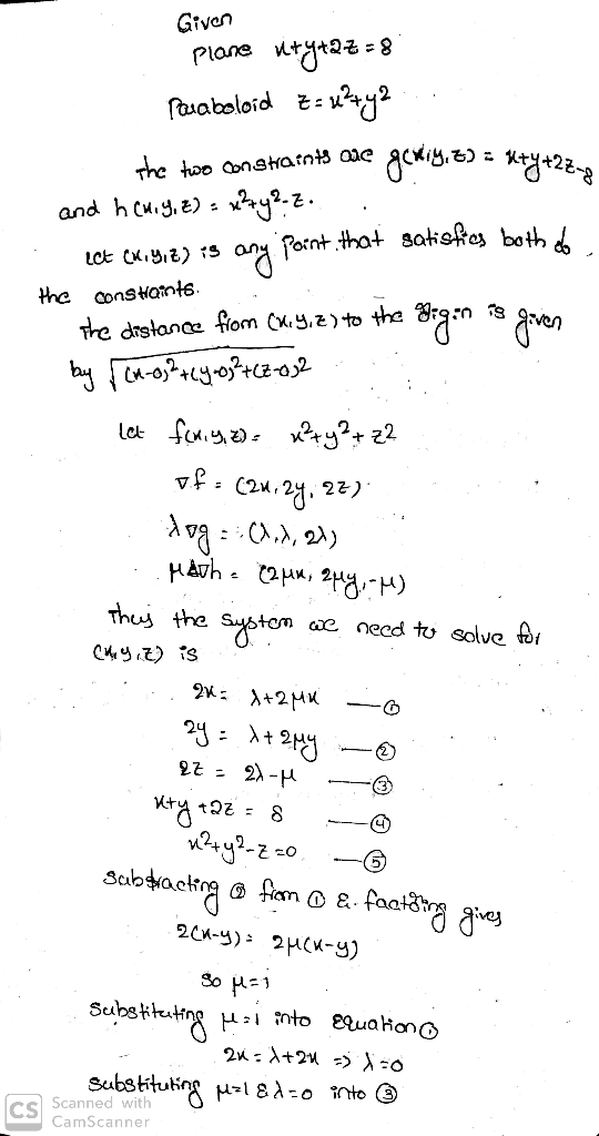 Given Plane jt2 CO auaboloid асмsъ *ge The hoo aonsHaint3 aac and h Cuig, ) - Point that satskes both ^ consHants the Tre drs