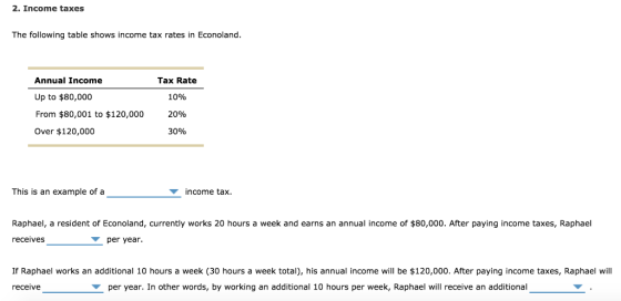2. Income taxes The following table shows income tax rates in Econoland Annual Income Up to $80,000 From $80,001 to $120,000