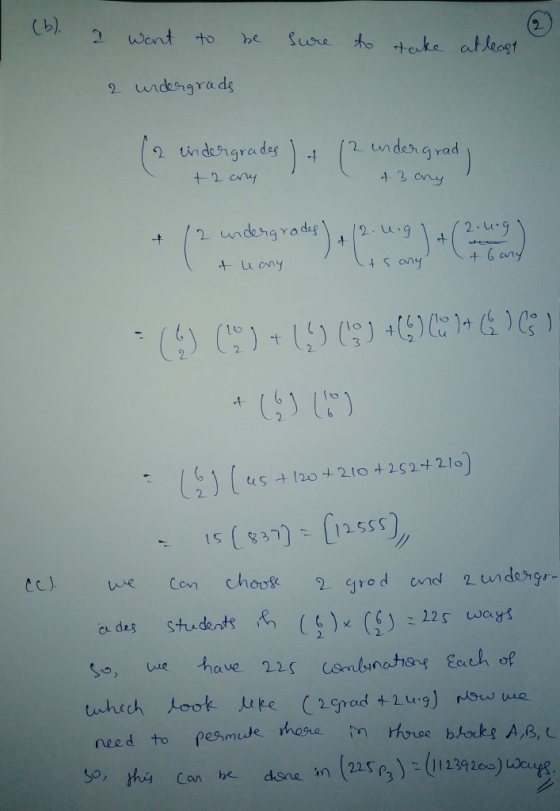 2 undngrads 4 u ony ) o 2 to 210+252+ 2 lo 45 t 120 2 o des Students fi 2 2 need to pesmude hore in ore baks A,B, dsu sn (21%