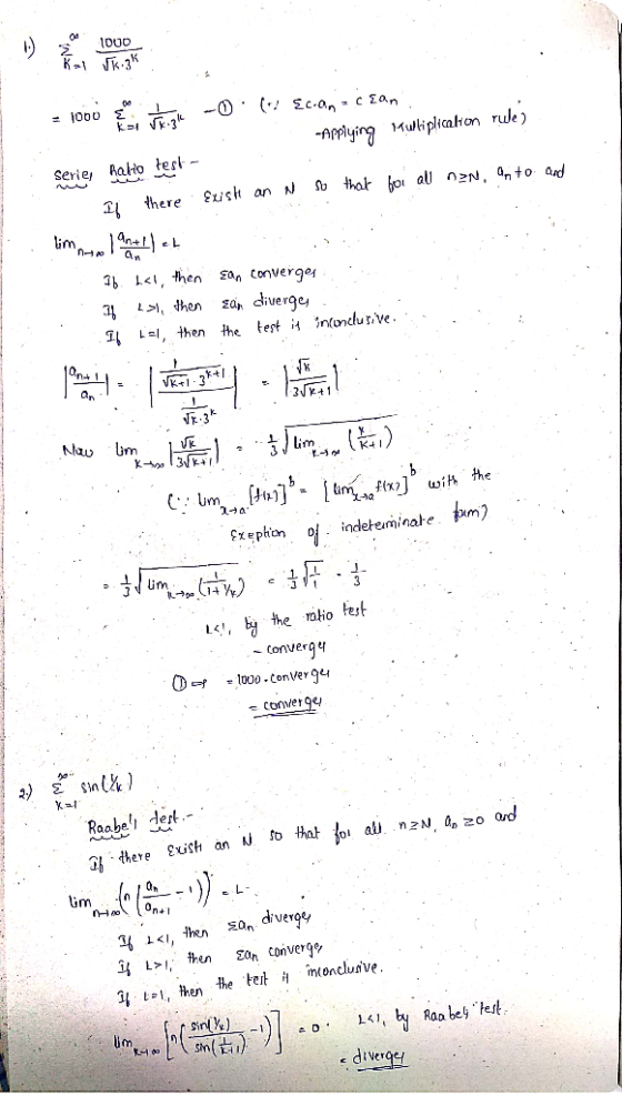 rule) Multipl,akon 一Applying Serie, Ralto es - 1b L<\, then san converge 1기then sar diverge, Lal, then the testit ,nndurve.
