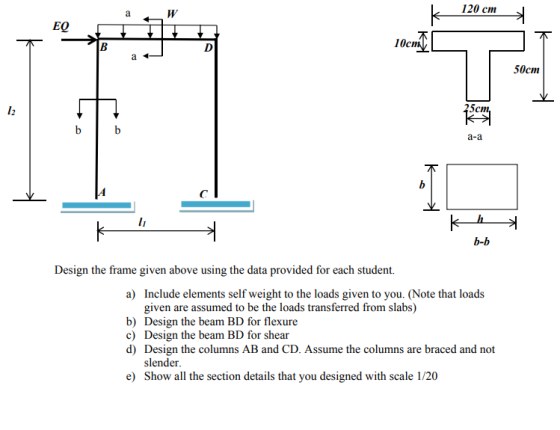120 cm al EQ 10cm 50cm 5cm a-a b-b Design the frame given above using the data provided for each student. a) Include elements
