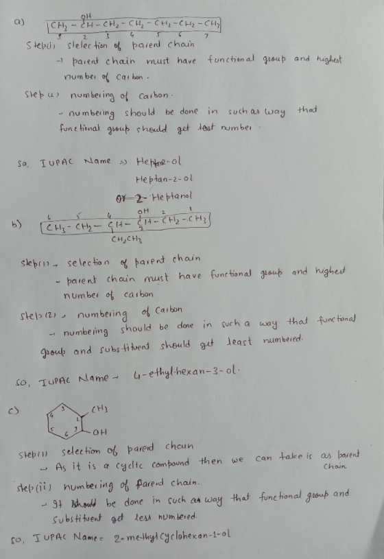 하는 a) H-CHIICH, -CHIICH-CH CH 2 slelec tion et paiend chain Stepi paient chain funchion al group and highest must have number
