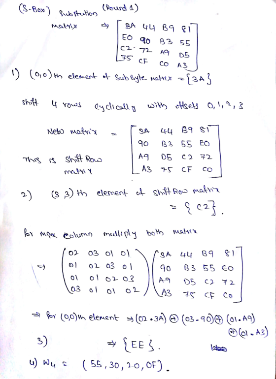 S-Box Matix EO B3 55 34 44 981 90 B3 55 EO 2. %,Ym9a Column medh ply boH mahi SA 44 89 90 β355eo u) W4 55,30,10,oF) (