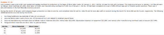 Problem 15-1A Lott Company uses a job order cost system and applies overhead to production on the basis of direct labor costs