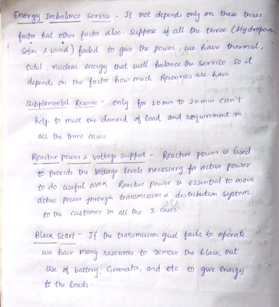 Eneray Imbalance service- It mot depends only en thest teres fao but other fachs aloo. suppes all tre trie (ty dopou Selav &