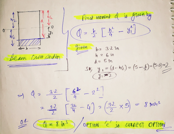 i guen by firot Momont d h/2 2 ginen -b 7 b2 3.2 in beam Cunehin h 2 6 in d-h)= (5-)--2 622 4 2.2 2 2. 32 8 Inch 3.2 26 2 2 0