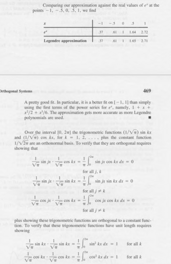 Comparing our approximation against the real values of e at the points -, -.5, 0, .5, 1, we find .37 61 .64 2.72 Legendre app