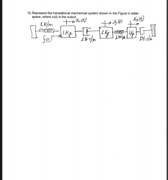 10.Represent the translational mechanical system shown in the Figure in state- space, where xX3(t) is the output IN-