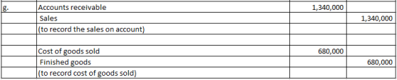 Accounts receivable 1,340,000 Sales 1,340,000 (to record the sales on account) Cost of goods sold Finished goods (to record c