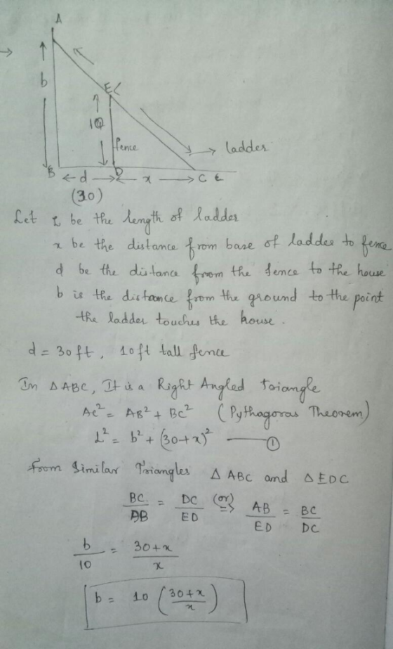 ence ladder d CE (30) Let t be the o laddes fene the demce to the house be the distamce base of lad des to d be the da tanca