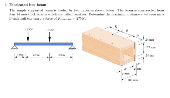 5. Fabricated box beam The simply supported beam is loaded by two forces as shown below. The beam is constructed from four 24