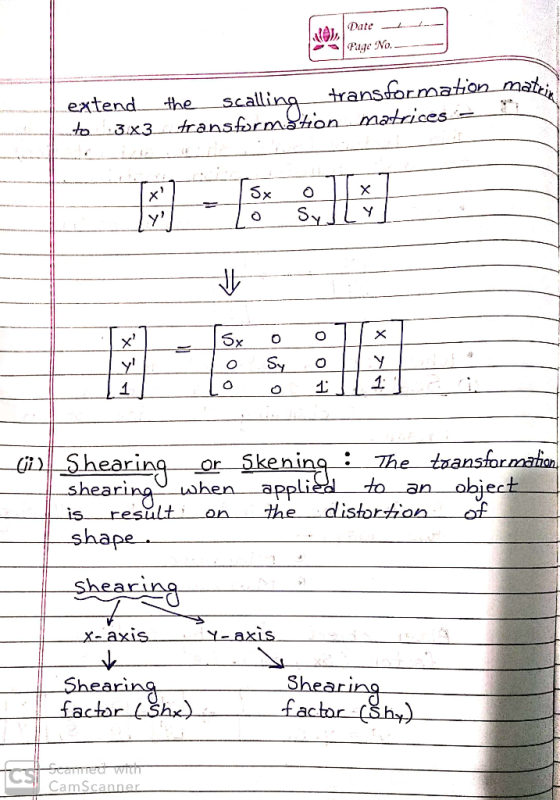 Date Page No scalling_ transormation mat transformaHon matrices- extend. the to 3.x3 X Sx Y Sx x Sy C 1 The transformahon ob