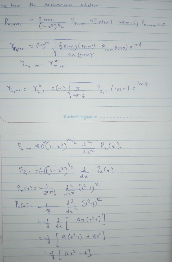 2 ma x2) 2. -rv oso 4バ i n Teachers Signature 2,12 dt 4x(121) A t) 122