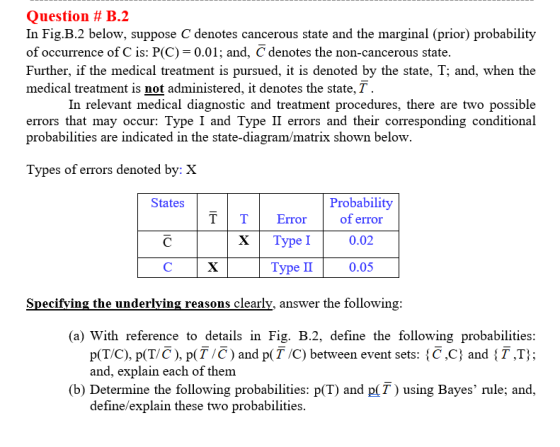 Question # B.2 In Fig.B.2 below, suppose C denotes cancerous state and the marginal (prior) probability of occurrence of C is