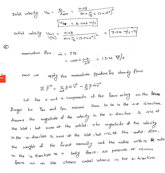 Tnlet veoci 2 = 4.246 m/s outlet velocily Vat= 0:08 Momenhum 0-8. - 1 3.33 bD Neat oe apry the moenlu yuakon Bos steady flaus