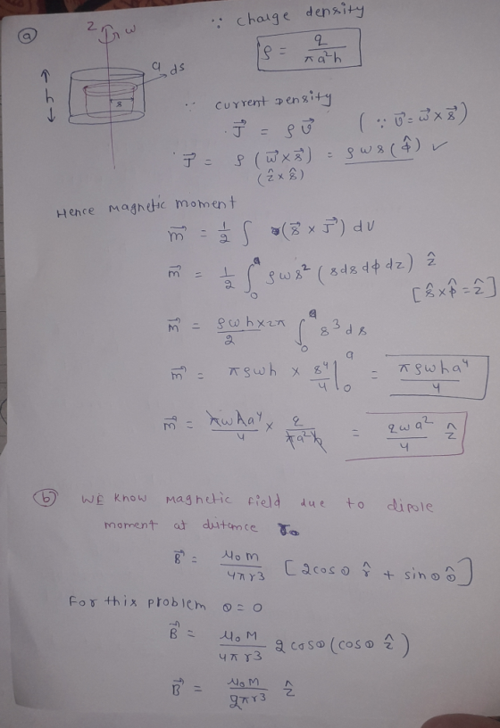 : chaige denaity W另 (2x) Hence magheic momen t to 2 1 we know maghuic cield due to dirole moment at d시+an ce 。 시 Cacos sin o