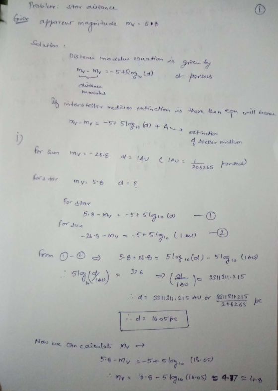 Problem tar utonc aphrenr magnitude my 5 Sol utim Distanti modulw equations given ol parsecs oluutanis Ateltar medium 206265