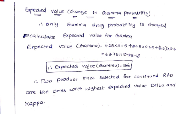 Expected value Cchange in Gamma probay) only Shamma drug probabrirtyts changed recalculate Expected value for Gamma Expected