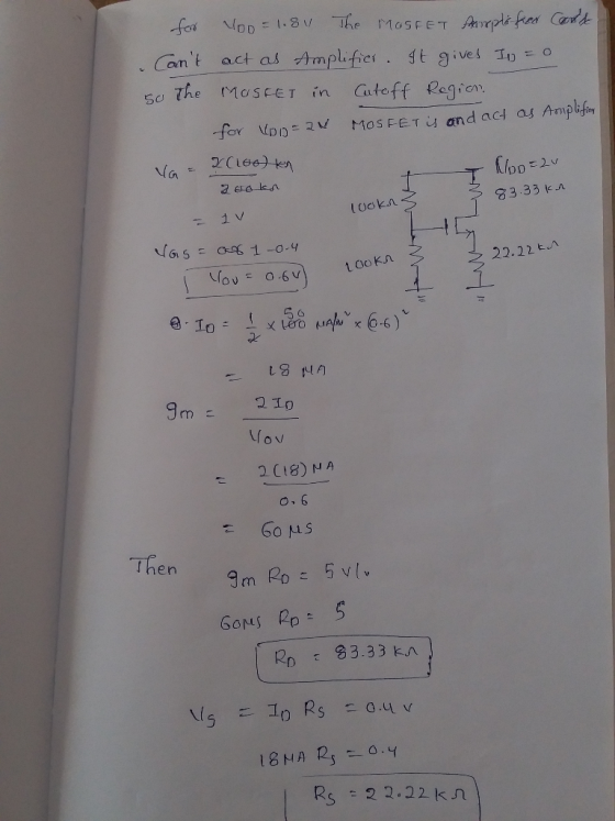 s The oSEET inCatoff Pegicn, for Voo 2V MOSFET and ac as Amiplf 83.33 k 22.22 tOoKn - 18 Nn 2 C18) NA O, 6 hen 9m Po 5 v. RD
