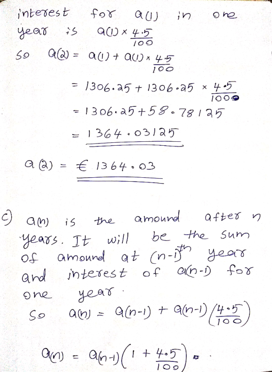 nterest for aU) in O nO 5o a@)a)aU -1306 a5+59.78 1 35 1 364 o3135 a a) 13 64 03 a(n) is the amound afteð dears. Itwil be the