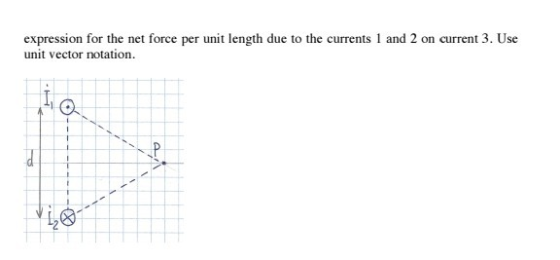 expression for the net force per unit length due to the currents 1 and 2 on current 3. Use unit vector notation