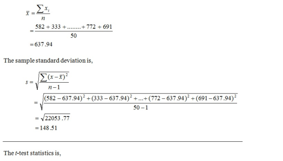 582 333 +...772 691 50 -637.94 The sample standard deviation is, (x-x)2 (582 - 637.94)2(333 - 637.94)2 +.(772 637.94)2 (691 6