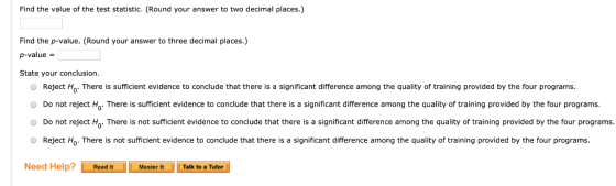 Find the value of the test statistic. (Round your answer to two decimal places.) Find the p-value. (Round your answer to thre