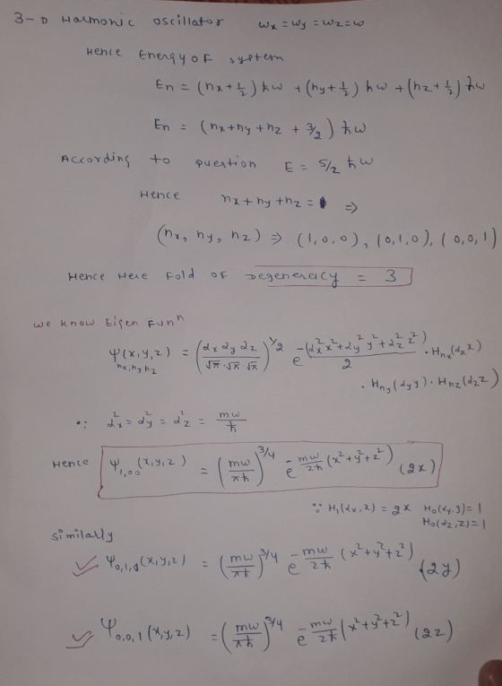 3-D Haumohl c oscillator o, 0, 1 9 12 Hence Here Fola ofつeg ener a Cu 3 we know tenun xjhyh2 m w mw 1,o o (as) o ,0