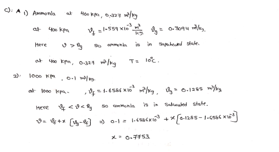 so ammonla İs in spa heard stake ere aト460 kPa, o-329 m at- looo kpa So ammonla is in Sated state