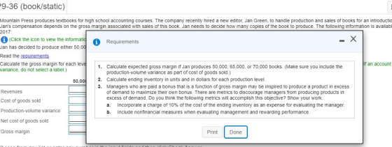 9-36 (book/static) Mountain Press produces textbooks for high school accounting courses. The company recently hired a new edi