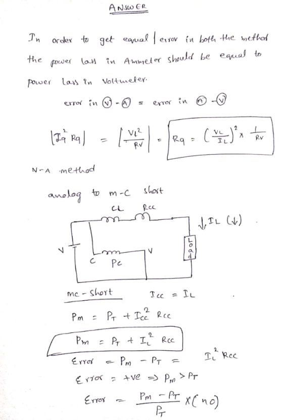 n orcex to get eaual erlo n Aer Should be power la Voltmeley exrol n V) - error vM CL Rcc mc Short 2. Pm-Pr Pr n o