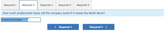 Required Required 2 Required 3 Required 4 Required 5 How much employment taxes will the company avoid if it closes the North