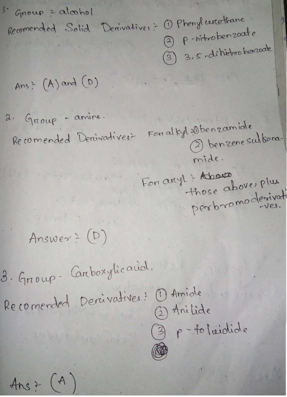 Gnoup aleshol Recomended Selidl Derivatives O Phengl earteltiane Ans: (A) and (D) ben zene sal bona mide For atyA those above