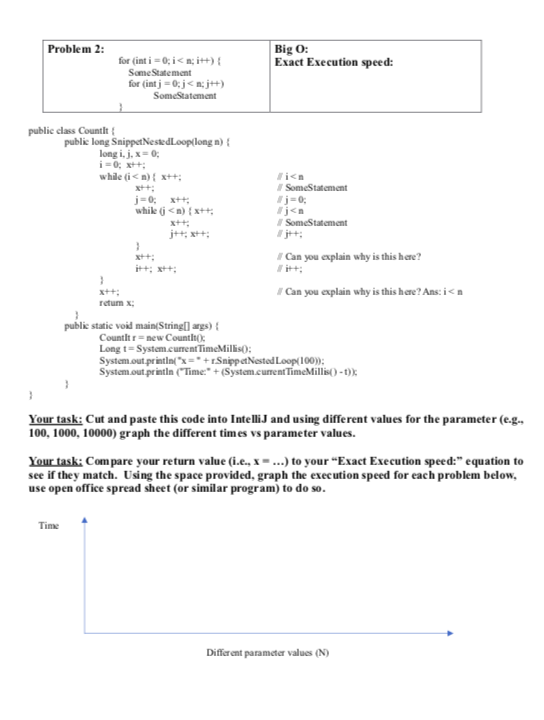Big O Exact Execution speed: Problem 2: for (int i 0 i< n; it+) Some Statement for (int j 0;j<n;j++) SomeStatement public cla