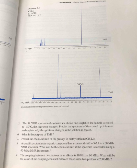 Technique N Nleur Magnetic Resonance Spectroscopyy Problem 5-C CH O 82.2 (3H) 65,9-6.3 (3H) TMS 0.5 HNMR 5 6 045 403 3.5 3.0