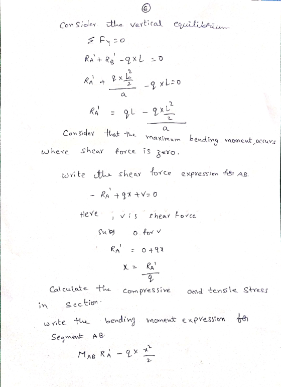 Con Side the vertical eilis 0 2L aximum bending momeut occuys torte tha shear force expressien AR Heve Cal cutate hcom pYessi