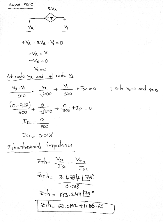 Super node 2 V O -V=V -V O At node v and At node v, Sub VEo and y o VA-VS Vi + J200 300 5OO (o-9Lo) +IscO 300 joo 500 Isc Isc