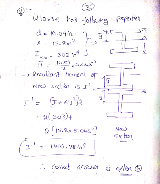 W lo S4 has follong Pertie d (O.09in A IS.8 in 303 in (0,01 5.04 2 Resultant oment of It AY a(303)t 2[Is.8x S.ous sction 410