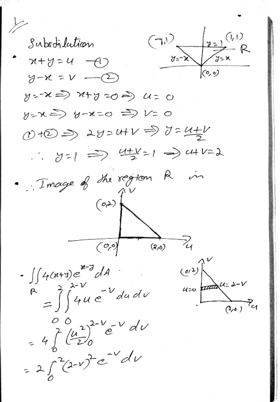 Subsdhlution R. A = x-B O 1 o- x-A x<B 2y=UHV → u+レ 2. u+V/ t : Tmage h regton R A U .J4)edA (a,^) R-R 2-V -v du du 4u e dv 2