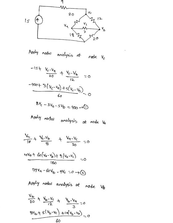 20 26 Apoly da analysis at rde Ve 20 12 le 2o Apply nodal analysis at rode Vb 12 3 60
