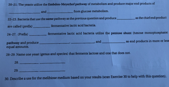 20-21. The yeasts utilize the Embden-Meyerhof pathway of metabolism and produce major end products of and from glucose metabo