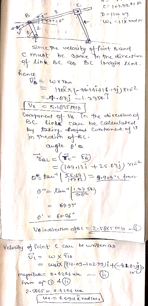 2- Sincethe. velo Point Ban 10 C. Ue indirechion Point-C can be uyrittm a 2.506s = o.424-1 4-