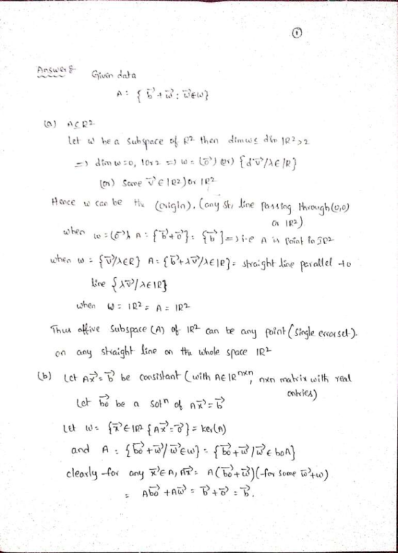 Hence u co be H C IR2 Thua ottive Subspace (A) ot. IP-an be any pinㅏ(Single car sel). on any shaight line on tha uhole space