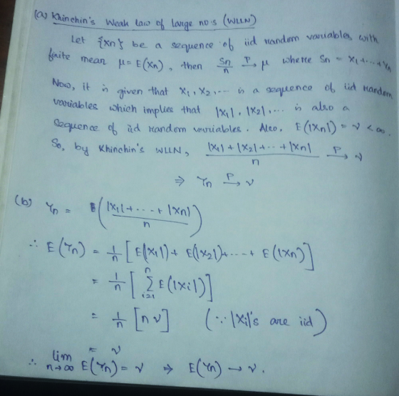 (WLN) (aj khinchins Weak laio o lange nD S squence ob id vandam vauable, with Sn whete Sn Let oe a faite T mean e E(Xn) then