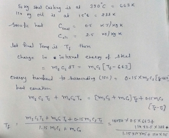 390 C 5o k stl Cashny 663 K at is 110 at 1 S°c 988 K K3 Arecitic hut K Coil 2-S let nal Temp isT then chanye in teanl enery o