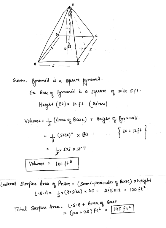 A Guiven Eramid ярат рaтотй te bau yramd и а Heghs (Eo) Volume= Harght ramid (Area Base) Y 12f4 (side) x Eo Volume loo ft Lat