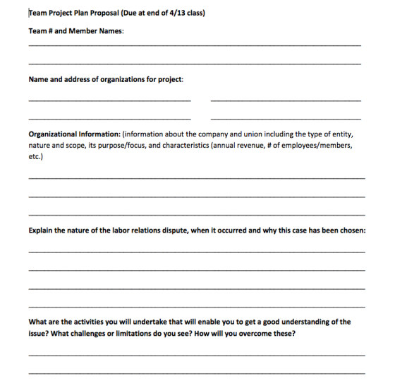 Team Project Plan Proposal (Due at end of 4/13 class) Team # and Member Names: Name and address of organizations for project: