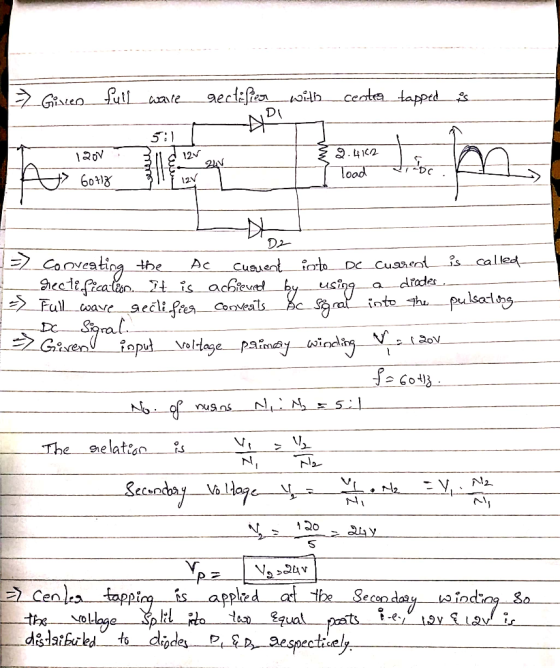 12V 60M 12 acSieutd usinq a drde Full wave ecliLr Gien!iopd valdae paimay usinday Vs t.aow 1 The elatii HN t -K