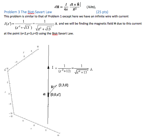 x(m) (25 pts) Problem 3 The Savart Law This problem is similar to that of Problem 1 except here we have an infinite wire with